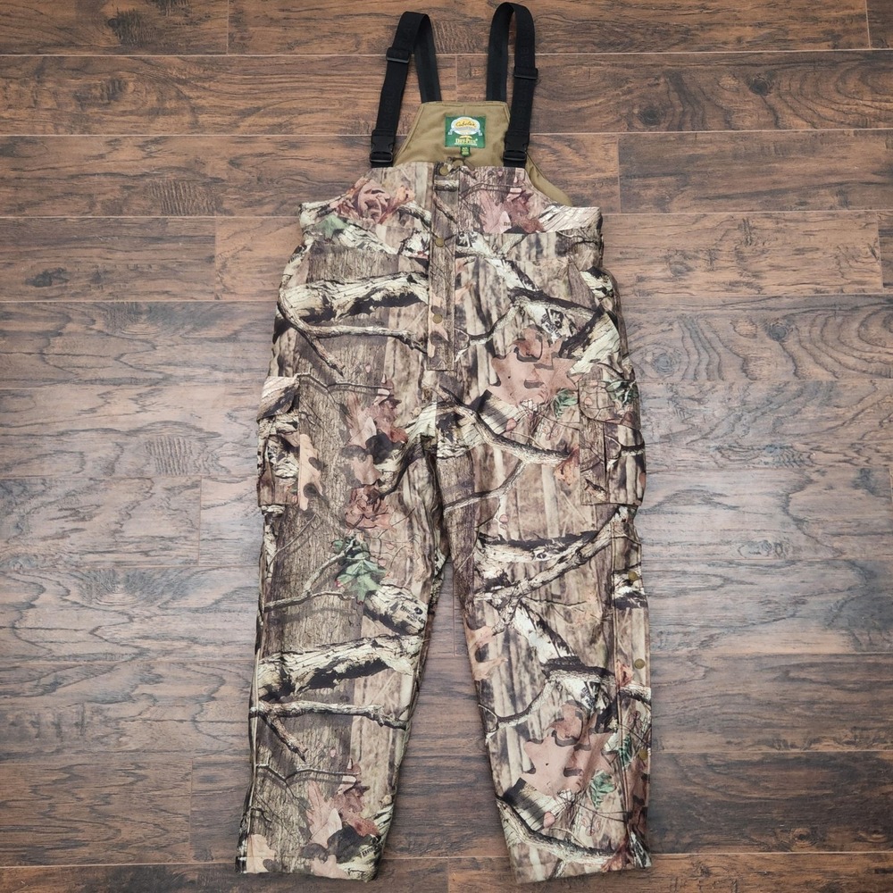 Cabelas Dry Plus Insulated Bib Overalls Mens XL Camo Timber EUC Heavy Hunting